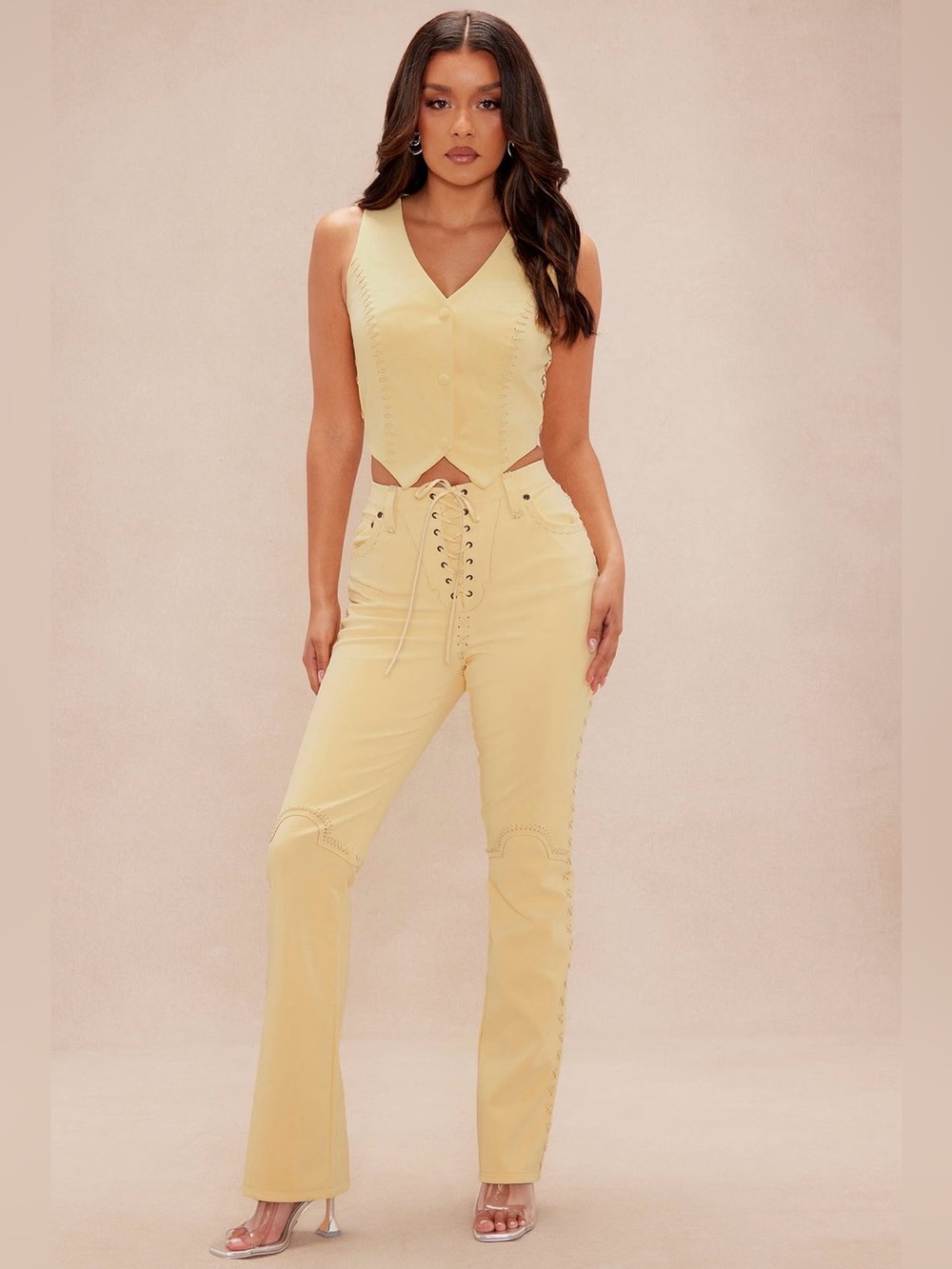 NOVA LUXE - Yellow V-Neck Buttoned Vest